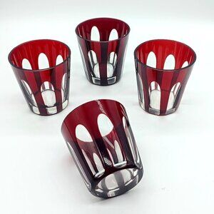 Vintage Ruby Red Cut To Clear Glasses (4)